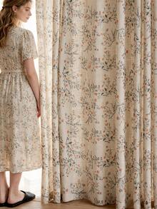 1pc Linen Fabric Embroidered White Floral Fresh Fashion Gauze Curtain, Floral Pattern, Rod Pocket Design, Suitable For Living Room And Bedroom - Transparent And Light Filtering Curtain, Living Room Curtain, Bedroom Curtain - Multicolor - View 7