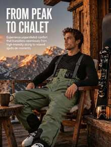 1pc Men's Detachable Bib Ski Pants, Cross Adjustable Shoulder Straps With High Waist Snow-Proof Design, Dual Side Zipper Storage Pockets, Inner Thigh Ventilation Zipper, Adjustable Hem Zipper, Waist Snow Skirt Structure, Reinforced Stitching, Loose Straight Fit, Single/Double Board Outdoor Snow Sports Bib Pants - Army Green - View 5