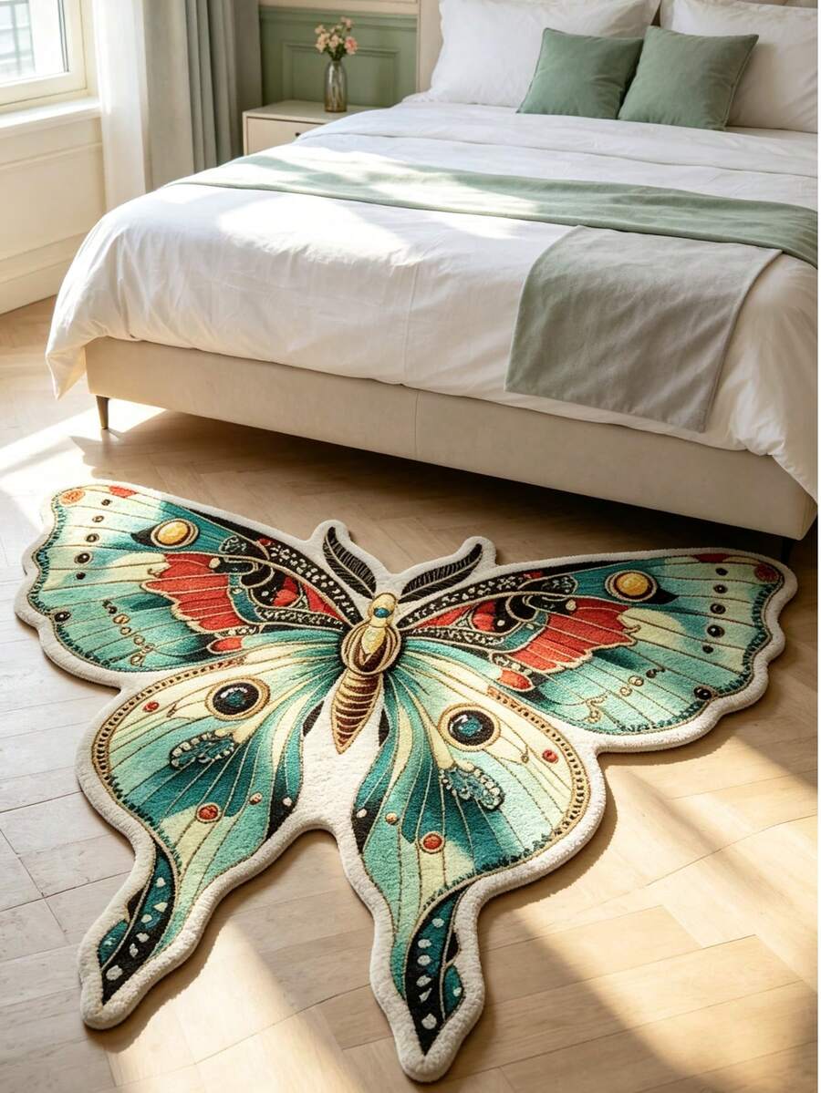 1pc Green Butterfly Rug, Girly Carpet, Thickened Carpet, Decorative Rug, Bedroom Decor, Small Rug, Home Decor, Living Room Carpet, Bedroom Carpet, Living Room Home Decor, Outdoor Rug - Mint Green - View 1