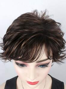 8 Inch Short Dark Brown Mixed With Light Brown Layered Inverted Wig Straight Synthetic Heat Resistant Wigs With Bangs Wigs For Women Used Daily - Multicolor - View 6