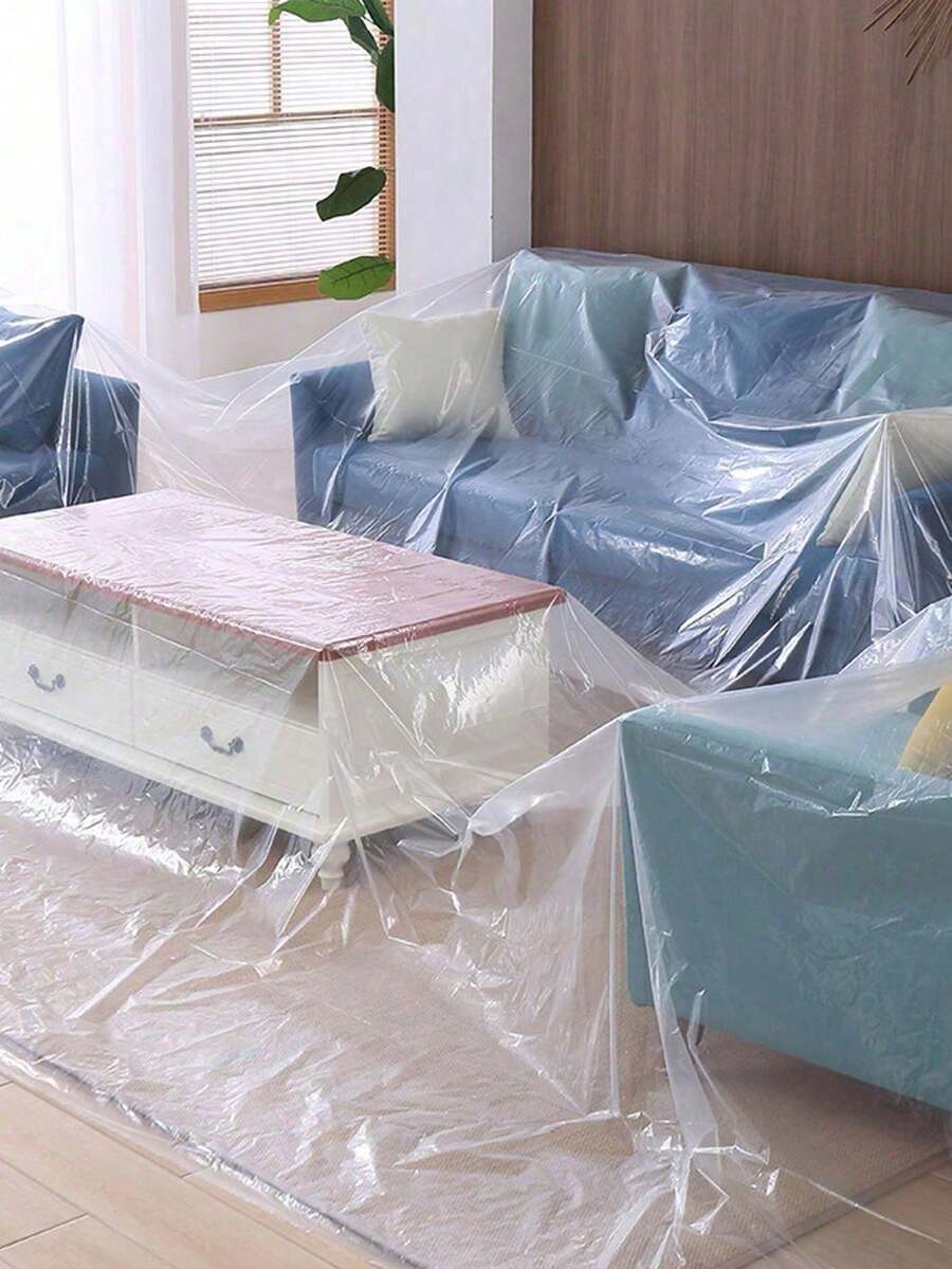 1pc Waterproof Plastic Furniture Dust Cover, Transparent Dust Film For Bed, Sofa, Cabinet, Table And Chair, Dust-Proof And Oil-Smoke Protection, Multi-Functional Plastic Protective Cloth, Dust-Proof Furniture Protective Cover - Multicolor - View 1