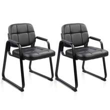 Waiting Room Guest Chair With Bonded Leather Padded Arm Rest For Office Reception And Conference Desk Black With Sled Base 2 Pack - Inky - View 1