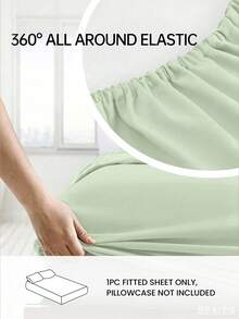 HONEYMOON 1pc Solid Color Soft Fitted Sheet 100% Polyester Fabric Lightweight Cloud-Like Touch Bedding Mattress Cover, Suitable For 9-12 Inch Depth Mattress, Soft Breathable Machine Washable, Shrink-Resistant, Colorfast, All Season Use, Different Sizes Suitable For Home And Dorm, Back To School Dorm Essential, Light Green - Light Green - View 2