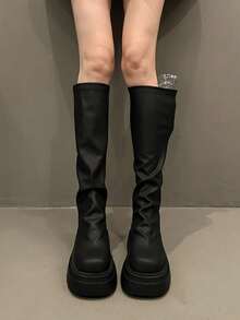 2025 New Boots Tall Boots Thick Sole Boots Mid-Calf Boots - Black - View 2