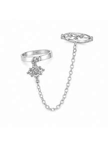 1pc Flower Double Finger Ring, Minimalist Single Layer Ring, Versatile Women's Finger Ring - Finger Ring - View 3