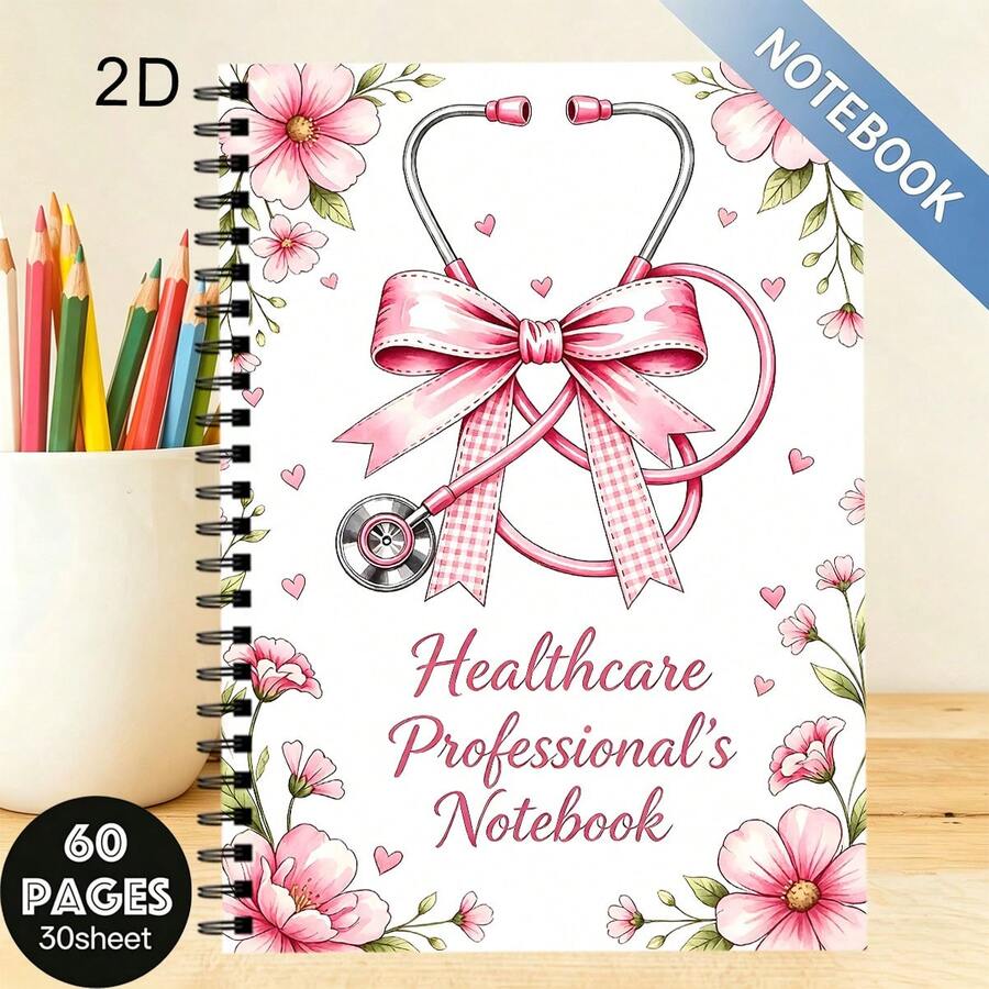 1 Buah Buku Catatan Spiral A5 Motif Bunga Perawat Warna Pink, Cocok Untuk Penggunaan di Rumah Sakit dan Kantor, Dapat Digunakan Sebagai Buku Catatan, Buku Sketsa, Hadiah Natal - A5 - View 1