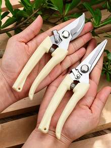 Stainless Steel Garden Pruning Shears, Straight Blade And Curved Blade Dual Style Pruning Tool, Non-Slip Plastic Handle Plant Trimming Scissors, Suitable For Flowers, Shrubs, Fruit Tree Branch Pruning, Home Gardening Manual Cutting Tool - Multicolor - View 4