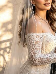 Minimalist Beaded Bridal Veil, Lightweight Wedding Veil, Versatile Mori Style, Bridal Daily Accessory - Multicolor - View 3