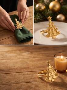 2/4pcs Christmas Tree Napkin Rings With Christmas-Themed Stars As Napkin Clips. Gift For Holiday Gatherings, Holiday Parties. For Camping Essentials, Festivals, Room Decor, Party Decorations, Wedding Decorations, Home Decor And Accessories. - Multicolor - View 2