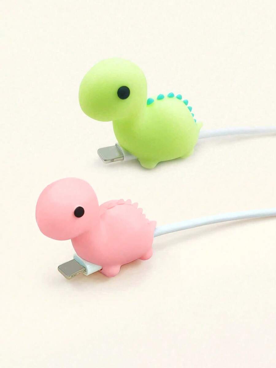 Pink Silicone Cartoon Dragon Apple Data Cable Interface Protector Anti Bending Silicone Charging Protector Women Gift - Pink + Green - View 1