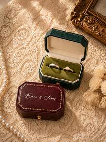 Personalized Octagonal Ring Box, Suitable For Wedding Store Ring Box, Vintage Leather Style, Can Hold Two Rings Wedding Ring Holder, Customizable Name Proposal Engagement Wedding Anniversary Gift Ring Box, Valentine's Day Gift, Birthday Gift, Bridal Shower Gift - Multicolor - View 5