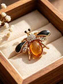 1pc Cute Rhinestone Bee Brooch, Women's Party Accessory, Insect Faux Pearl Brooch, Suitable For Daily Wear, Cardigan Set Clothing Accessory, Holiday Gift - Multicolor - View 3