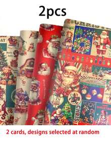 8pcs/4pcs Vintage Poster Wrapping Paper - 19.69x27.56 Inches, Santa Claus/Snowman Pattern Design, Suitable For Holiday Gifts And Winter Wonderland Decor, Tree Themed Paper Material (4/8pcs) - Multicolor - View 7