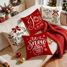 4pcs/1pc Christmas Blessing Pattern Pillow Case Without Insert, Single-Sided Printed Pillow Case, Suitable For Living Room Bedroom Home Decor, All-Season Pillow Case - Multicolor - View 8