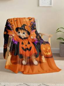 1pc Soft And Comfortable Halloween Flannel Blanket, 2D Printed Blanket For Office Nap, Sofa And Bed Decor, Outdoor Camping Leisure Blanket, Suitable As Gift For Family And Friends - Multicolor - View 3