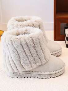 Baby Thick Fur Lined Snow Boots, Non-Slip Soft Sole Children's Winter Boots - Beige - View 2