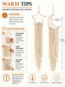 2pcs Handmade Crochet Lace Star Moon Dream Catcher Wall Hanging, Boho Style Home Decor Wall Art, Suitable For Home, Wedding, Living Room, Bedroom, Holiday Gift (Lights Not Included) - Beige - View 10