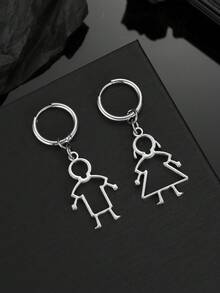 1 Peça Pingente de Homem & Mulher Oco de Aço Inoxidável Brincos Personalizados da Moda - Prata - Visão 6