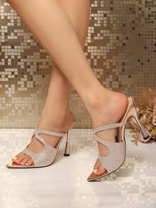 European Women's New 2026 Pointed Toe High Heel Slip-On Fashion Elegant Versatile Minimalist High Heel Sandals - Champagne - View 3