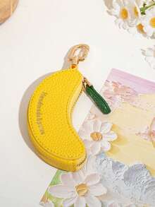 CHARM INFINITE Cute Small Banana Shaped Mini Coin Purse Keychain, Portable Lightweight Coin Storage Bag, Cartoon Fruit Accessory Suitable For Women And Girls, Mini Wallet Small Wallet Daily Travel Casual Essential Cute Storage Bag - Yellow - View 6