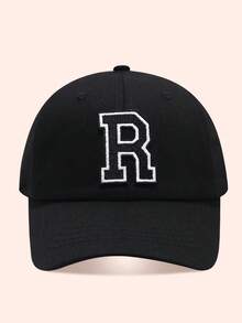 1pc Letter Baseball Cap, Sun Hat For Boys And Girls, Suitable For Outdoor And Daily Use - Large Black Label - Black Cloth Hat - View 75