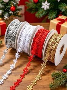 1 Roll Of Snowflake-Patterned Ribbon (Approx. 900 Cm Long; Suitable For Christmas Gift Wrapping, Floral Arrangements, And Crafting-Holiday Craft And Decorative Supplies). - Multi-color - View 1