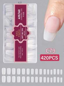 1pc/Box PINPAI 420pcs Hot-Selling Transparent Matte Square Almond Full Coverage Soft Gel Nail Tips, 12 Sizes, Nail Art Supplies, Press-On Nails - Clear - View 2