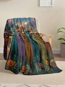 1pc Halloween Style Soft & Comfortable Blanket, Multi-Purpose Throw For Sofa, Bed, Outdoor Camping, Leisure, Home, Picnic, Travel, All Seasons, 280gsm Polyester, Machine Washable - Multicolor - View 3