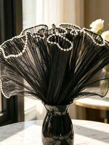 1pc/3pcs Pearl Wavy Mesh Bouquet Packaging Fan, Floral Decoration Mesh Fan, Fresh Flower Gift Packaging Accessory, Handmade Pleated Pearl Edge Mesh Fan, Popular Floral Backdrop Prop, DIY Bouquet Matching Material, Atmospheric Photo Decoration Mesh - Multicolor - View 6