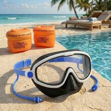 Full Face Swimming Goggles & Arm Bands Set For Kids 4-15 Years Old, Nose Cover Design, Waterproof High-Definition Vision, Anti-Fog Lenses, Silicone Earplugs, Unisex Swimming Gear - Multicolor - View 11