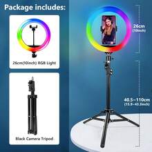 AXNEN 10-Inch Adjustable Selfie Ring Light With Stand And Phone Holder, 38 Color Modes, Dimmable LED Light For Makeup, Compatible With IOS And Android Phones - Black and White - View 11