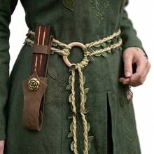 1 Set 2pcs Plus Size Knotted Rope Waist Belt + Butterfly Fan Cover, Suitable For Women, Nordic Witch Waist Chain, Handheld Fan Cover, Viking Accessory, Bohemian Renaissance Market Waist Rope, DIY Waist Rope - A - View 1