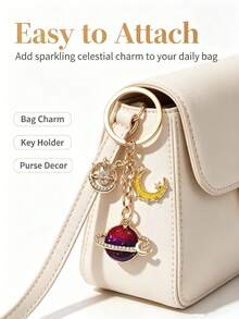 Creative Planet Moon Star Oil Drop Alloy Keychain, Cartoon Minimalist Cute Planet Starry Sky Series Bag Charm, Memorial Gift For Friends And Family, Suitable For Backpack Charm, Daily Bag Decoration, Holiday Party Gift, Back To School Gift, Women's Keychain, Car Keychain, Keychain Making Material, Men's Keychain, Backpack Charm Keychain, Keychain, Keychain Pendant, Keychain Coin Purse, Bulk Keychain, Keychain Set, Keychain Accessories - Multicolor - View 9