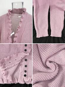 Autumn New Korean Style V-Neck Niche Sweater Cardigan Lazy Ruffle Hem Waist-Cinching Slimming Knitwear Sweater - Pink - View 9