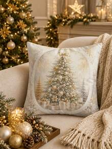 Christmas Table Runner, Throw Pillow, Placemat, Vintage Oval Frame Gold Christmas Tree Gift Box Snow Scene Print, Kitchen Dining Room Holiday Tabletop Decor - Multicolor - View 8