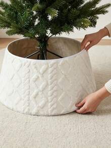 1pc Adjustable White Vertical Striped Christmas Tree Skirt With Clips, Soft Plush Tree Stand Ring Cover, Luxury Snowy Style Christmas Tree Skirt, Suitable For Indoor Artificial Christmas Tree Holiday Decoration - Christmas Tree Skirt - View 2