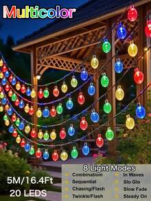Outdoor Solar Crystal Ball Light String, 20/50/100 LED, IP65 Waterproof Fairy Tale Light, 8 Modes, Automatic On/Off, Suitable For Garden, Courtyard, Party, Wedding, Party, Christmas, Halloween, Holiday Decoration - Purple/Warm White/White/Color - Solar String Lights - View 25