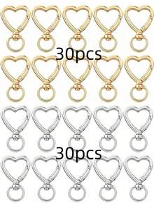 30/50/80/120pcs Heart-Shaped Swivel Lobster Clasp Keychains, Keyring Making Accessories Pendant, Jewelry Making Accessories DIY Handmade Keychains, Gold Color Carabiner Phone Charm Bag Charm Keyring Cute Zinc Alloy Spring Clasp Key Ring - Heart-shaped Keychain - View 22