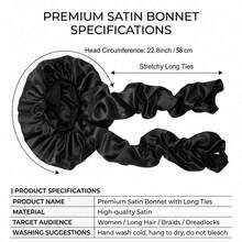 1pc Women's Satin Bow Long Braid Sleep Cap, Adjustable Snap Button Sleep Cap, Suitable For Curly Hair, Silky Anti-Static Night Headscarf, Sleep Hair Care Cap - Multicolor - View 6