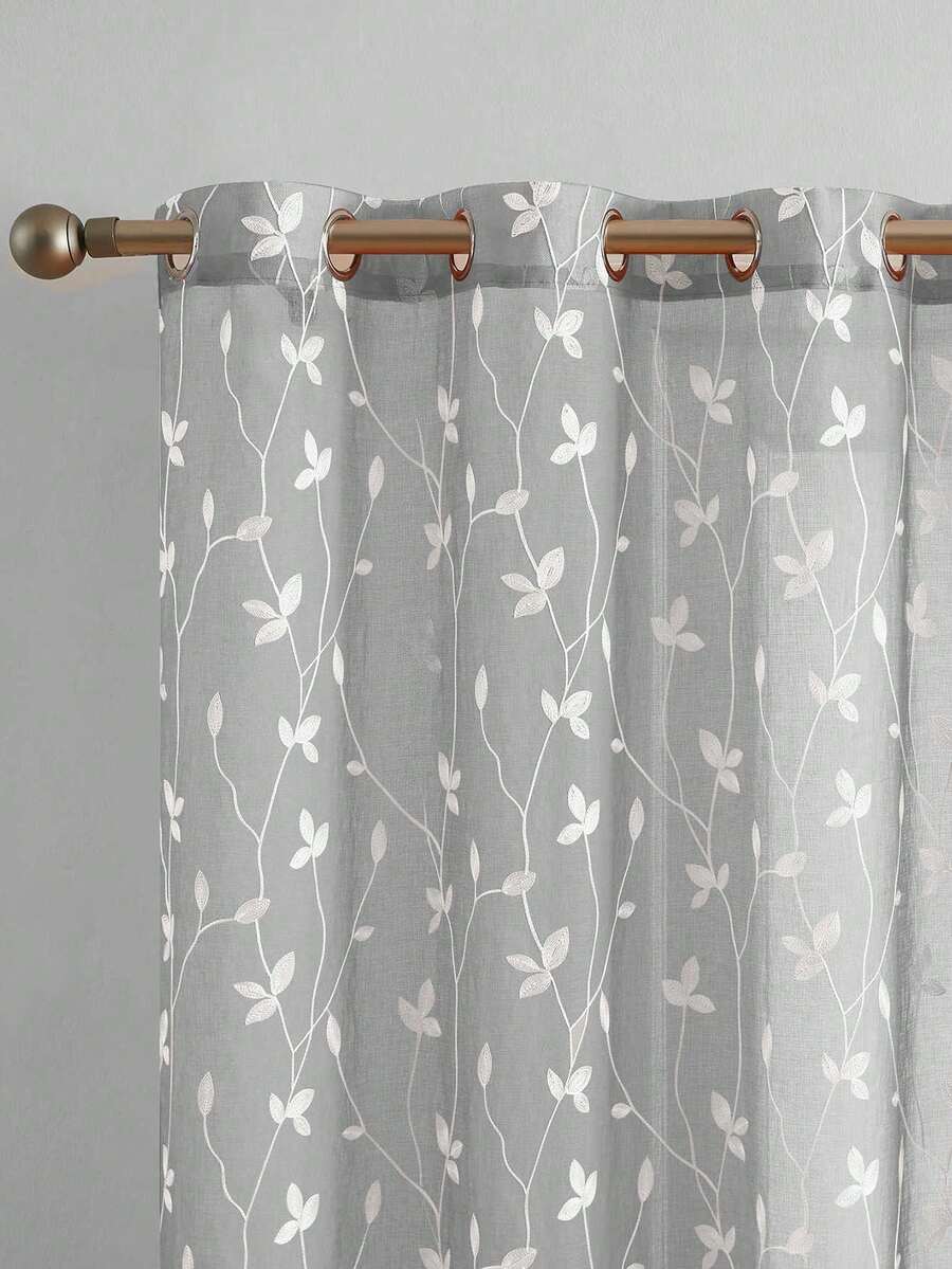 1pc/2pcs Premium Boho Style Embroidered Sheer Curtains For Living Room & Bedroom, Minimalist Line Art Voile Drapes, Fade Resistant Soft Light Blocking Breathable Home Decor, Easy To Install And Maintain - Grey - View 1