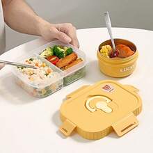 2/3/4 Compartments Portable Square Plastic Lunch Box With Handle, Microwavable Divided Bento Box, Leak-Proof Fruit Salad Food Storage Container, Reusable Large Capacity Lunch Container For Student Adult Use In Home, School, Office, Camping, Picnic - Multicolor - View 9
