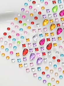 4 Sheets Y2K Colorful Face Gem Stickers, Multi-Color Heart, Star, Teardrop Rhinestones, Self-Adhesive Face Jewelry Decals For Festival Party, Cosplay, Christmas, Halloween Makeup, Body & Eye Decoration, Face Diamond Stickers - Multicolor - View 7