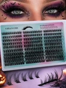 300pcs Cartoon Style D-Curl Mixed Length Faux Mink Single Cluster False Eyelashes, Fine Stem Fluffy Dense Segmented Lashes, Suitable For Halloween Cosplay Party Makeup - D - View 4