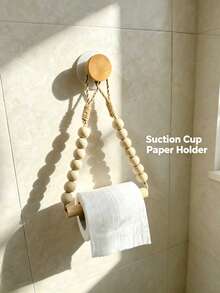 2pcs/1est Boho Wooden Bead Paper Towel Holder, Wall‑Mount No‑Drill Tissue Roll Rack, Farmhouse Hanging Towel Organizer, Halloween Christmas Back‑To‑School Essential For Bathroom Kitchen Decor - Multicolor - View 10