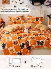 2/3pcs Halloween Print Duvet Cover Set, Button Closure Duvet Cover, Includes 1 Duvet Cover And 1/2 Pillowcases, No Duvet Insert, Suitable For Single/Double/Queen/King All Sizes, Home School Dorm Bedding, Machine Washable - Multicolor - View 2