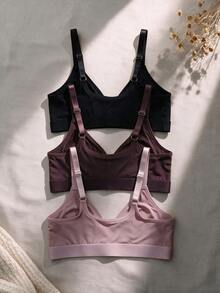 5pcs Women's Comfortable Solid Color Knit Fabric Front Closure Triangle Cup Bra - Multicolor - View 4