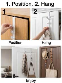 1/2 Pc Door Hanger With Five Hooks, Tool-Free Assembly, Space-Saving, Suitable For Use As A Storage Rack In Bedroom Wardrobes, For Storing Bags, Hats, Clothes And Accessories,Bathroom Door Towel Rack, No Drilling Required, Also Suitable For Bedrooms. - Multicolor - View 9