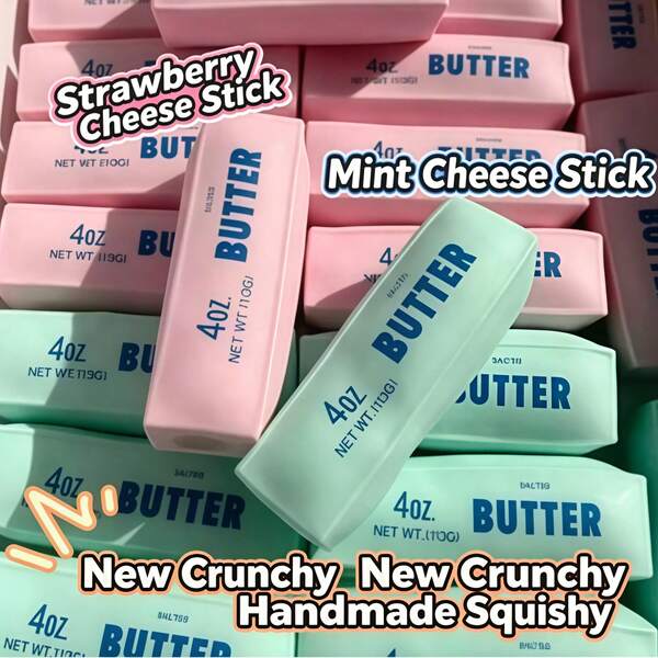 Chaodouxiong 1pc New Crispy Butter Stick (Yellow/Pink/Mint Green), Crispy ASMR Butter Stick Squeeze Toy, Realistic Cheese Stick Handmade Slow Rebound Stress Relief Sensory Toy, Super Crispy Squeeze Sound, Surprise Gift - Holiday Gift, 14+