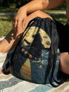 1PC Drawstring Backpack, Drawstring Sack, Sports Backpack, Large‑Capacity Lightweight Style, Outdoor & Fitness Storage Bag, Cat‑Pattern Printed, Convenient For Storing Sports Gears And Changing Clothes - Black Kitten 8401813 - View 3