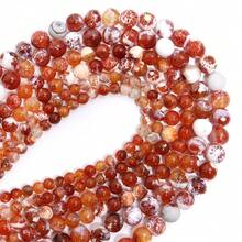 1 Strand Red Ice Flower Fire Agate Natural Stone Beads 6/8/10mm Colorful Agate Round Beads DIY Necklace Bracelet Jewelry Making Stone Beads - Red - View 6